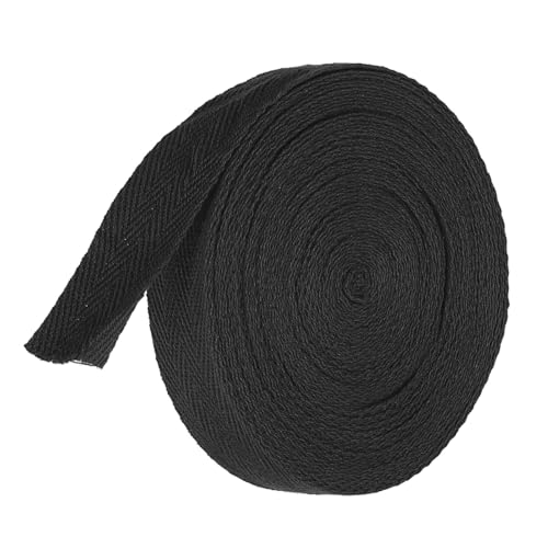 TA-VIGOR Baumwoll-Twillband, 20 mm, 9,1 m, Schrägband, Wimpelband, weiches natürliches Fischgrätenmuster, Gurtband, Rolle zum Nähen, Schneidern, Geschenkverpacken, Basteln, Schwarz von TA-VIGOR