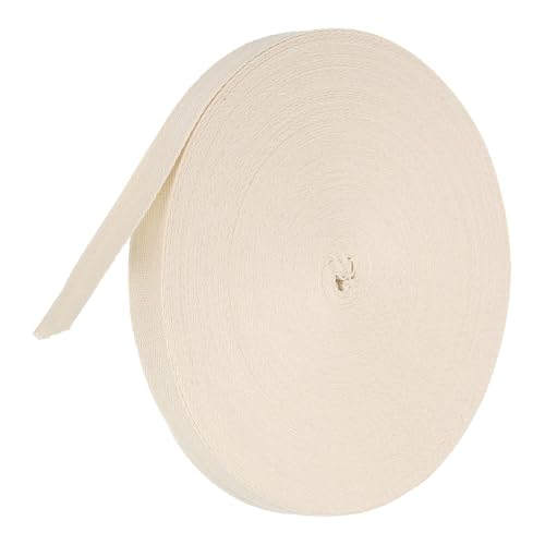 TA-VIGOR Baumwoll-Twillband, 25 mm, 45,7 m, Schrägband, Wimpelband, weiches natürliches Fischgrätenmuster, Gurtband, Rolle zum Nähen, Schneidern, Geschenkverpacken, Basteln, Beige von TA-VIGOR
