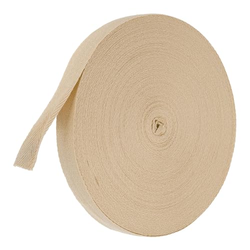 TA-VIGOR Baumwoll-Twillband, 25 mm, 45,7 m, Schrägband, Wimpelband, weiches natürliches Fischgrätenmuster, Gurtband, Rolle zum Nähen, Schneidern, Geschenkverpacken, Basteln, Hellbraun von TA-VIGOR