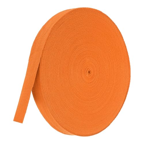 TA-VIGOR Baumwoll-Twillband, 25 mm, 45,7 m, Schrägband, Wimpelband, weiches natürliches Fischgrätenmuster, Gurtband, Rolle zum Nähen, Schneidern, Geschenkverpacken, Basteln, Orange von TA-VIGOR