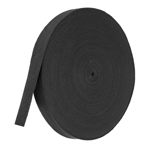TA-VIGOR Baumwoll-Twillband, 25 mm, 45,7 m, Schrägband, Wimpelband, weiches natürliches Fischgrätenmuster, Gurtband, Rolle zum Nähen, Schneidern, Geschenkverpacken, Basteln, Schwarz von TA-VIGOR