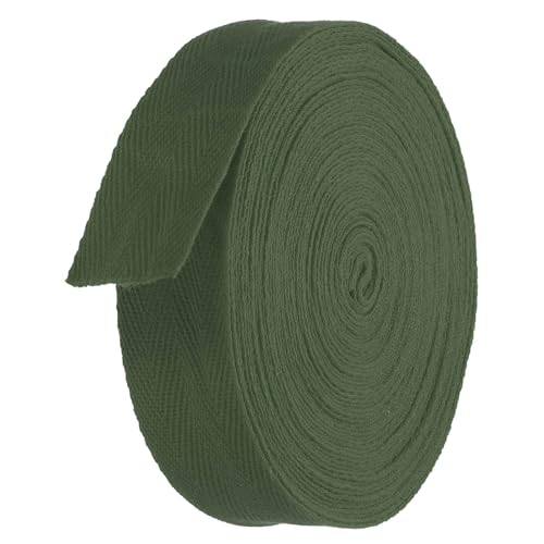 TA-VIGOR Baumwoll-Twillband, 25 mm, 9,1 m, Schrägband, Wimpelband, weiches natürliches Fischgrätenmuster, Gurtband, Rolle zum Nähen, Schneidern, Geschenkverpacken, Basteln, Armeegrün von TA-VIGOR