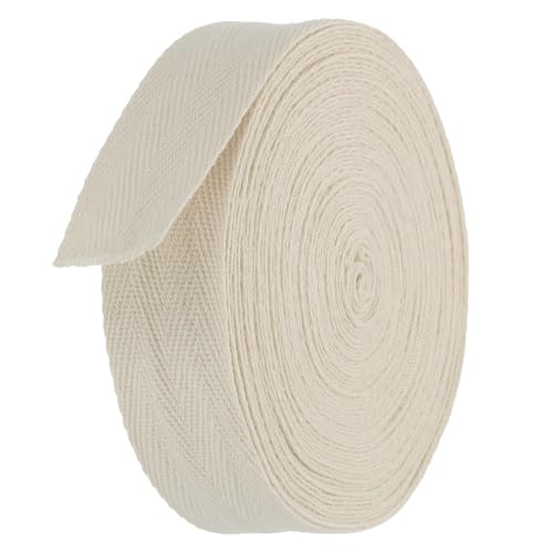 TA-VIGOR Baumwoll-Twillband, 25 mm, 9,1 m, Schrägband, Wimpelband, weiches natürliches Fischgrätenmuster, Gurtband, Rolle zum Nähen, Schneidern, Geschenkverpacken, Basteln, Beige von TA-VIGOR