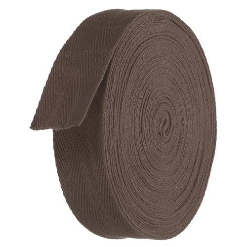 TA-VIGOR Baumwoll-Twillband, 25 mm, 9,1 m, Schrägband, Wimpelband, weiches natürliches Fischgrätenmuster, Gurtband, Rolle zum Nähen, Schneidern, Geschenkverpacken, Basteln, Dunkelbraun von TA-VIGOR