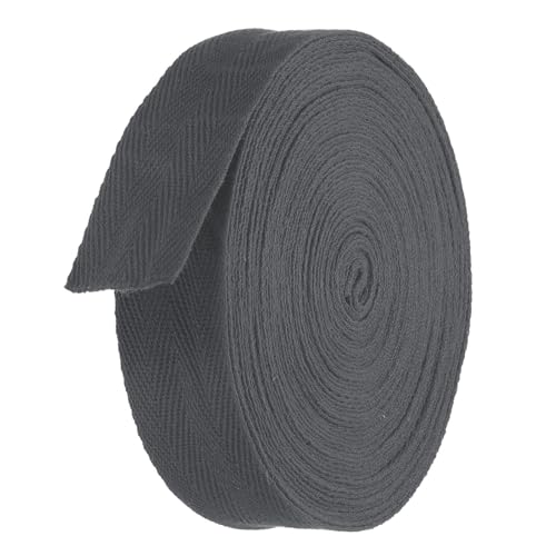TA-VIGOR Baumwoll-Twillband, 25 mm, 9,1 m, Schrägband, Wimpelband, weiches natürliches Fischgrätenmuster, Gurtband, Rolle zum Nähen, Schneidern, Geschenkverpacken, Basteln, Dunkelgrau von TA-VIGOR