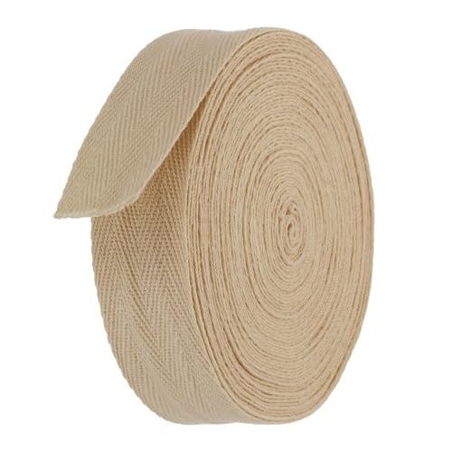 TA-VIGOR Baumwoll-Twillband, 25 mm, 9,1 m, Schrägband, Wimpelband, weiches natürliches Fischgrätenmuster, Gurtband, Rolle zum Nähen, Schneidern, Geschenkverpacken, Basteln, Hellbraun von TA-VIGOR