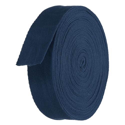 TA-VIGOR Baumwoll-Twillband, 25 mm, 9,1 m, Schrägband, Wimpelband, weiches natürliches Fischgrätenmuster, Gurtband, Rolle zum Nähen, Schneidern, Geschenkverpacken, Basteln, Marineblau von TA-VIGOR