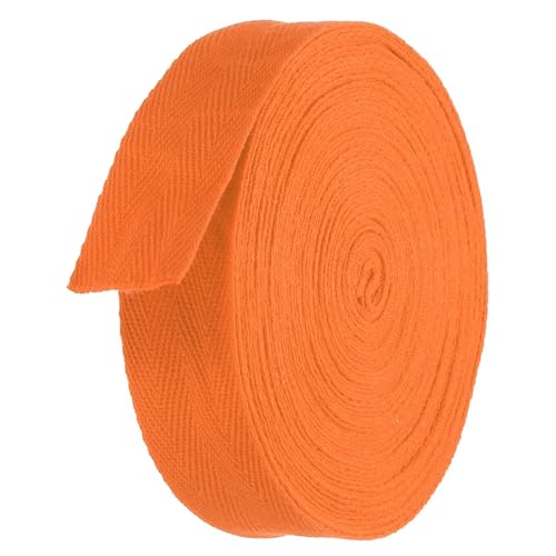 TA-VIGOR Baumwoll-Twillband, 25 mm, 9,1 m, Schrägband, Wimpelband, weiches natürliches Fischgrätenmuster, Gurtband, Rolle zum Nähen, Schneidern, Geschenkverpacken, Basteln, Orange von TA-VIGOR