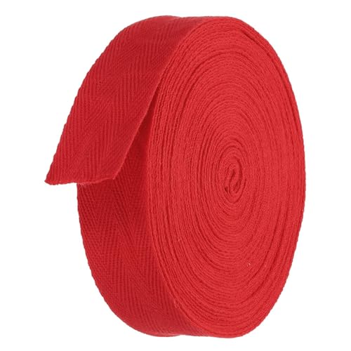 TA-VIGOR Baumwoll-Twillband, 25 mm, 9,1 m, Schrägband, Wimpelband, weiches natürliches Fischgrätenmuster, Gurtband, Rolle zum Nähen, Schneidern, Geschenkverpacken, Basteln, Rot von TA-VIGOR