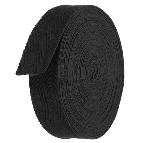 TA-VIGOR Baumwoll-Twillband, 25 mm, 9,1 m, Schrägband, Wimpelband, weiches natürliches Fischgrätenmuster, Gurtband, Rolle zum Nähen, Schneidern, Geschenkverpacken, Basteln, Schwarz von TA-VIGOR