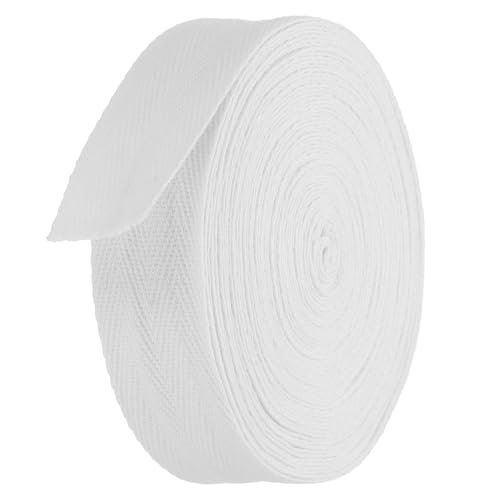 TA-VIGOR Baumwoll-Twillband, 25 mm, 9,1 m, Schrägband, Wimpelband, weiches natürliches Fischgrätenmuster, Gurtband, Rolle zum Nähen, Schneidern, Geschenkverpacken, Basteln, Weiß von TA-VIGOR