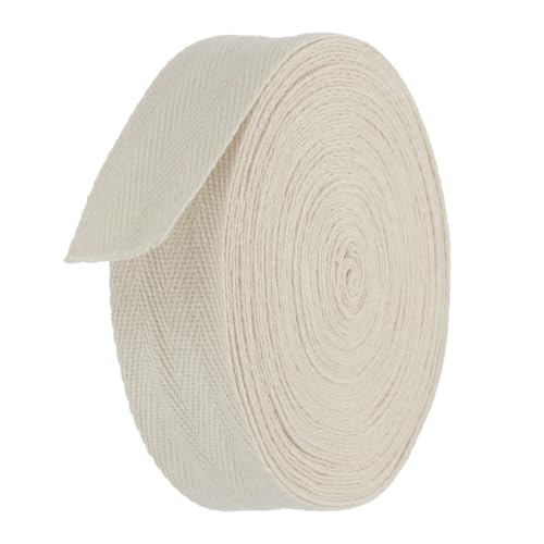 TA-VIGOR Baumwoll-Twillband, 30 mm, 9,1 m, Schrägband, Wimpelband, weiches natürliches Fischgrätenmuster, Gurtband, Rolle zum Nähen, Schneidern, Geschenkverpacken, Basteln, Beige von TA-VIGOR