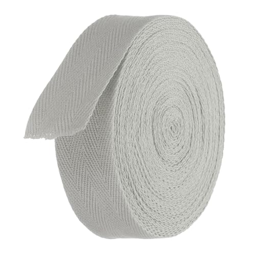 TA-VIGOR Baumwoll-Twillband, 30 mm, 9,1 m, Schrägband, Wimpelband, weiches natürliches Fischgrätenmuster, Gurtband, Rolle zum Nähen, Schneidern, Geschenkverpacken, Basteln, Hellgrau von TA-VIGOR