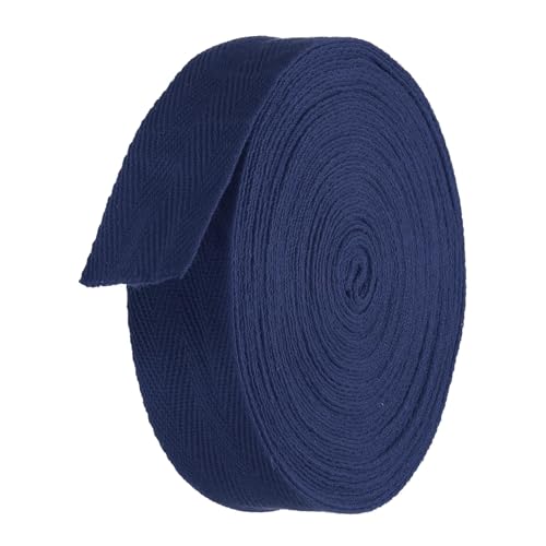 TA-VIGOR Baumwoll-Twillband, 30 mm, 9,1 m, Schrägband, Wimpelband, weiches natürliches Fischgrätenmuster, Gurtband, Rolle zum Nähen, Schneidern, Geschenkverpacken, Basteln, Marineblau von TA-VIGOR