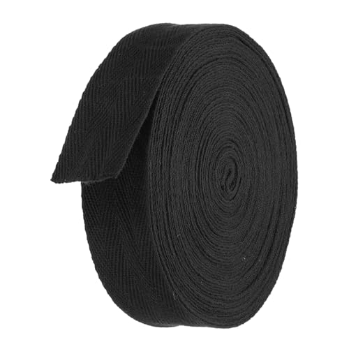 TA-VIGOR Baumwoll-Twillband, 30 mm, 9,1 m, Schrägband, Wimpelband, weiches natürliches Fischgrätenmuster, Gurtband, Rolle zum Nähen, Schneidern, Geschenkverpacken, Basteln, Schwarz von TA-VIGOR
