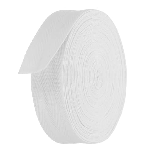 TA-VIGOR Baumwoll-Twillband, 30 mm, 9,1 m, Schrägband, Wimpelband, weiches natürliches Fischgrätenmuster, Gurtband, Rolle zum Nähen, Schneidern, Geschenkverpacken, Basteln, Weiß von TA-VIGOR