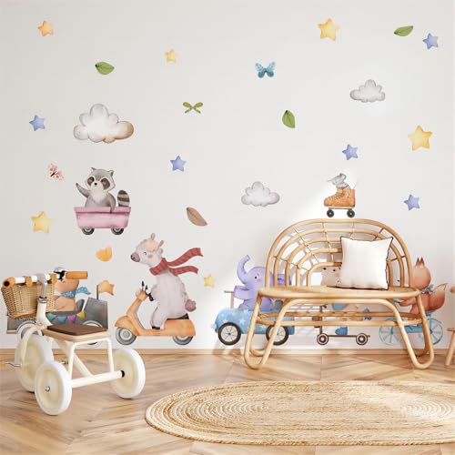 Wandaufkleber Bär Wolken Sterne Wandsticker Cartoon Tiere zum Abziehen und Aufkleben Waldtiere Wanddeko für Kinderzimmer Babyzimmer Schlafzimmer 2 Stücke von TACHIO