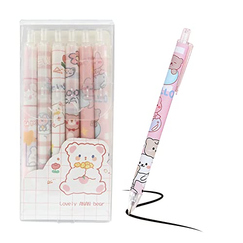 TACYKIBD 6Pcs Gelschreiber Einziehbare Gel Pen Set, Cartoon Stift Süße Kawaii Kugelschreiber, 0.5MM Niedlich Schwarze Nachfüllung Gelstifte Set für Kinder Skizzieren Zeichnen Schule Bürobedarf von TACYKIBD