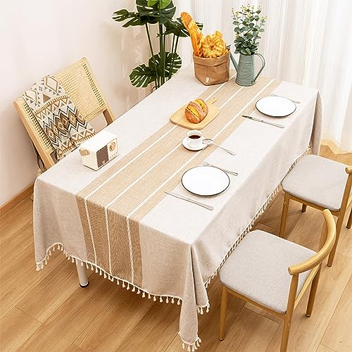 TACYKIBD Rechteckige Tischdecke, Baumwolle Waschbarer Tischdecke, mit Fluß, Stick Anti-Roll-Tischdecke, für das Essen in der Küche Picknick Bauernhaus-Tischdekoration (140x180cm) von TACYKIBD