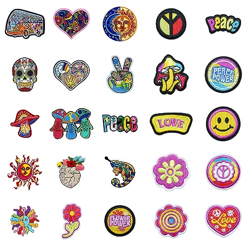 25 Stück Stickerei Sticken Zuschuss Patches, Retro Hippie Cartoon Patches Personalisierte Kreative Nähen Patches Geeignet Für Mäntel, Hosen, Röcke, Rucksäcke von TAFACE