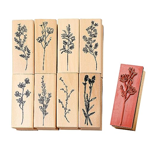 8 Stück Holzstempel, Vintage-Holzstempel, Blumenmuster-Stempelset, DIY-Bastelzubehör, wiederverwendbar, Geeignet für Scrapbooking, Journaling, Fotoalben, Grußkarten von TAFACE