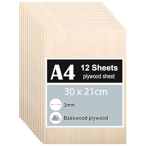 12 Stück Sperrholzplatte 3mm, A4 Sperrholz 30 x 21 cm, Linde Sperrholz, Dünne Holz-Zuschnitte, Holzplatten für für DIY Holzarbeiten, Laserbearbeitung, Brandmalerei, Modellbau, Deko, Gemälde von TAFONUP