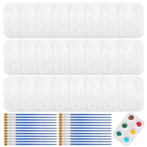 24 Stück Mischpalette Kunststoff Palette, Set,Rechteckige Weiß Farbtablett, 6 Wells Aquarellpalette Malpalette für Künstler Wasserfarben Öl Acryl Malerei,8.4 x 12 cm von TAGOQUEN