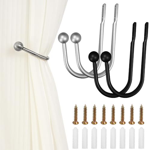 4 Stück Vorhang-Metall-Vorhangbinder, Vorhangständer, Vorhangbinder, U-förmige Vorhanghalterungen, Krawatten, Vorhanghaken, Krawatten für Wohnzimmer, Schlafzimmer, Büro (Silber Grau,Schwarz) von TAGOQUEN