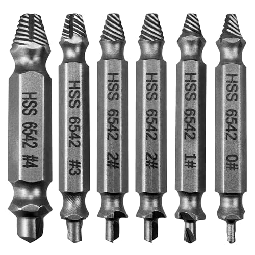 6 Stück Schraubenausdreher Set, Estmoon Beschädigte Schraube Entferner Extraktor Set zum Entfernen leicht beschädigter Schrauben, Hergestellt aus HSS 6542 mit einer Härte höher als 62-63hrc von TAGOQUEN