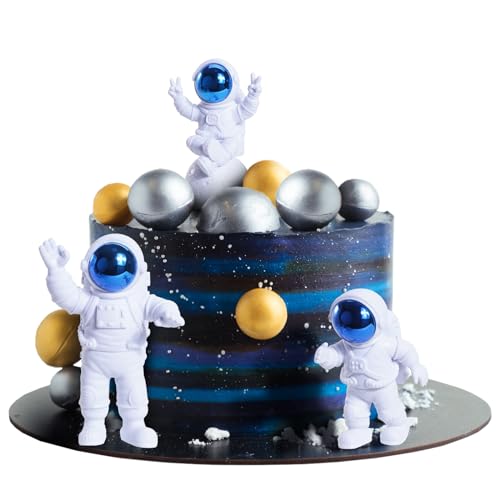 TAHUAON 3-teiliges Set Weltraum-Kuchenaufsatz, Astronauten-Ornamente, Weltraum-Kuchendekoration, Astronauten-Figuren, Spielzeug, Raumfahrer-Statuen, Modell für Kuchendekorationsset, Weltraumthema, von TAHUAON
