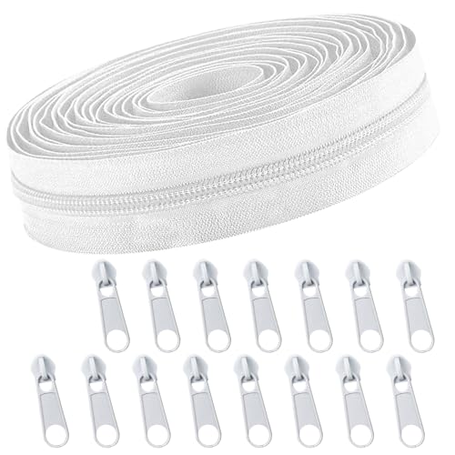 Endlosreißverschluss mit Zipper, 10m Reißverschlüsse Meterware mit 15 Zipper Reisverschluss für Bettwäsche Teilbar Weiß Reißverschluss Endloses Set für Kleidung Tasche Reparatur Endlosreißverschluss mit Zipper, 10m Reißverschlüsse Meterware mit 15 Zipper Reisverschluss für Bettwäsche Teilbar Weiß Reißverschluss Endloses Set für Kleidung Tasche Reparatur von TAIANJI
