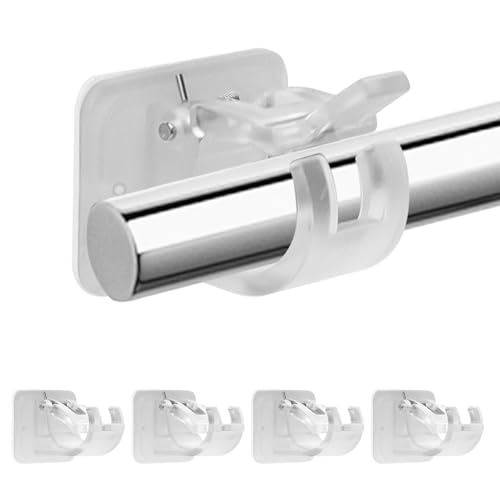 TAIANJI 4 Stück Gardinenstangenhalter Selbstklebende, Gardinenhaken Selbstklebend Handtuch Stangen Ohne Bohren Gardinen Stangen Haken, Kleben Wand mit Schrauben für Badezimmer, Küche Gardinenstange von TAIANJI