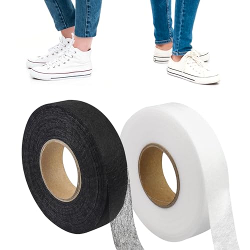 TAIANJI Saumband Set zum Aufbügeln, 64 Meter bügelband schwarz und Weiß Saumband ohne Nähen Breite 20mm Kürzen Ohne Nähen Mit Maßband Zum Aufbügeln für Vorhang, Stoff, Saum Hose von TAIANJI