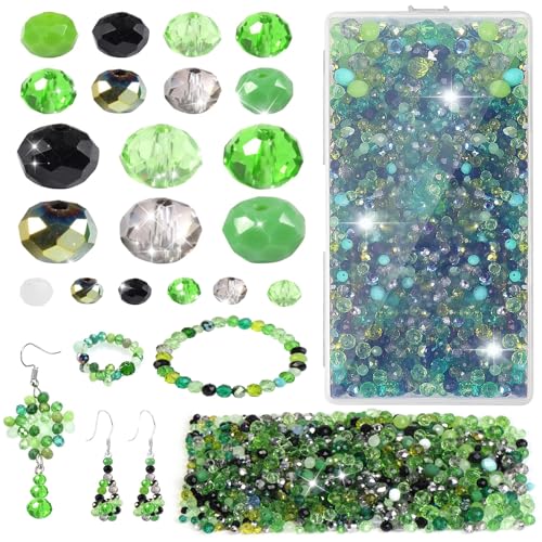 TAIHOBO 1020pcs Perlen zum Auffädeln Grün, Facettierte Glasperlen zum Auffädeln, 4 6 8mm pearl für armbänder, Bastelperlen Mix Glitzersteine für Basteln von TAIHOBO