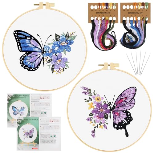 TAIHOBO Embroidery Kit, Schmetterling Stickset für Anfänger, 2 Stück Stick Set mit Stickrahmen Stickgarn Nähnadel Anleitung, Blumen Handstickerei Sticken für Anfänger, DIY Sticken Set Erwachsene TAIHOBO Embroidery Kit, Schmetterling Stickset für Anfänger, 2 Stück Stick Set mit Stickrahmen Stickgarn Nähnadel Anleitung, Blumen Handstickerei Sticken für Anfänger, DIY Sticken Set Erwachsene von TAIHOBO