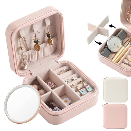 TAIHOBO PU Leder Schmuckkästchen Klein, Wasserdichte Reise Schmuckkästchen, Staubdichte Schmuckaufbewahrung Reise, Tragbare Schmuckschatulle, Jewelry Box mit Reißverschluss für Ringe Ohrringe (Rosa) TAIHOBO PU Leder Schmuckkästchen Klein, Wasserdichte Reise Schmuckkästchen, Staubdichte Schmuckaufbewahrung Reise, Tragbare Schmuckschatulle, Jewelry Box mit Reißverschluss für Ringe Ohrringe (Rosa) von TAIHOBO