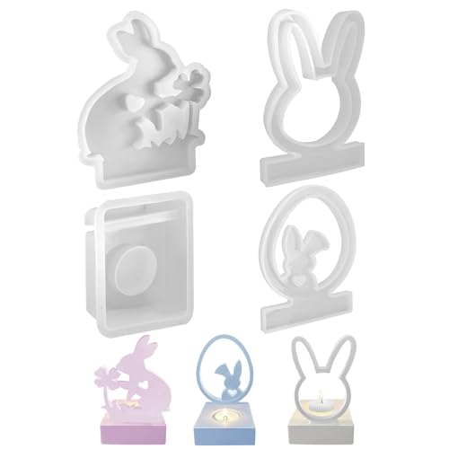 TAIHOBO Silikonformen Gießformen Ostern, 3 Stück Silikonform Ostern Hase, Gießformen Silikon Ostern Kerzenhalter mit Basis, 3D Hase Gießform Ostern, Silikonform Hase für Wohndekoration Geschenke von TAIHOBO