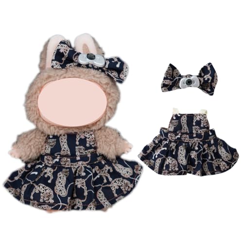2-teilige Kleidung für Labubu (keine Puppe), handgefertigtes Liberty-Stoffkleid und Schleifen-Set für 17 cm große Puppen, süßes Outfit-Zubehör (Gepard) von TAILORMAP