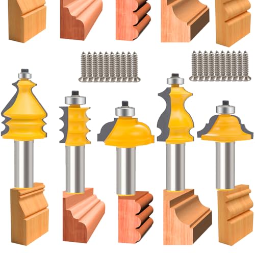 TAIWAIN 5-teiliges Fräser-Bit-Set für Holzbearbeitung, 1,27 cm Schaft, architektonischer Bilderrahmen, Tür, Schrank, Schublade, Fräser, Holzgehrung, Hartmetall, CNC-Schneidwerkzeug (F-LE1) von TAIWAIN-BRAND