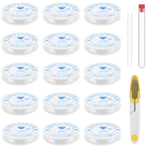 15 Spule Gummiband für Armbänder, 0.5mm/0.8mm/1.0mm Elastisches Band für Armbänder, Transparente Nylonschnur für Armbänder Reißfest, für Schmuckherstellung, Armbänder, Halskette, DIY Basteln 15 Spule Gummiband für Armbänder, 0.5mm/0.8mm/1.0mm Elastisches Band für Armbänder, Transparente Nylonschnur für Armbänder Reißfest, für Schmuckherstellung, Armbänder, Halskette, DIY Basteln von TAIXING