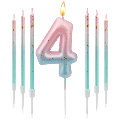 TAIXING Geburtstagskerzen Zahlen 4, 3D Farbverlaufs Kerzen Geburtstag, Geburtstagskerzen Kinder Rosa Blauer Farbverlauf, Zahlenkerze für Kinder Jungen Mädchen Geburtstags Jubiläum, Kerze 4 TAIXING Geburtstagskerzen Zahlen 4, 3D Farbverlaufs Kerzen Geburtstag, Geburtstagskerzen Kinder Rosa Blauer Farbverlauf, Zahlenkerze für Kinder Jungen Mädchen Geburtstags Jubiläum, Kerze 4 von TAIXING
