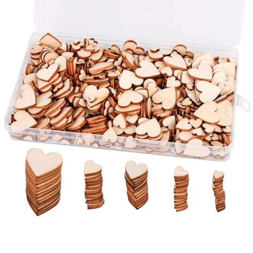 TAIYOU 500 Stück Klein Holzherzen Mini Wooden Hearts Holzherzen Streudeko Holz Herz Verschönerungen Holzscheiben Deko zum Basteln für DIY Handwerk Verzierungen Tischdeko 6 8 10 12mm von TAIYOU