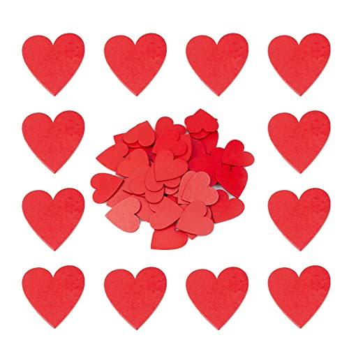 TAIYOU 60 Stück Rote Holzherzen Wooden Hearts 4.8cm Holzherzen Streudeko Holz Herz Verschönerungen Holzscheiben Deko zum Basteln für Tischdeko DIY Handwerk Verzierungen von TAIYOU