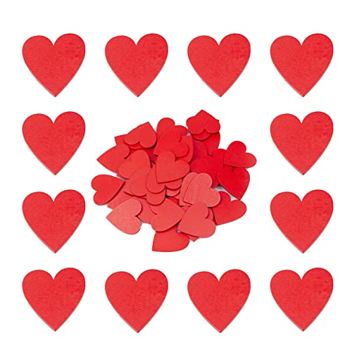TAIYOU 60 Stück Rote Holzherzen Wooden Hearts 4.8cm Holzherzen Streudeko Holz Herz Verschönerungen Holzscheiben Deko zum Basteln für Tischdeko DIY Handwerk Verzierungen von TAIYOU