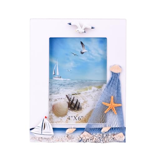 TAIYOU Bilderrahmen Vintage Holz Tisch Fotorahmen Vertikal 4x6 Zoll Shabby Fotorahmen Deko Mediterranen Stil Nautische Bilderrahmen mit Muscheln Segelboot Fischernetz Meeresstern Möwe Deko TAIYOU Bilderrahmen Vintage Holz Tisch Fotorahmen Vertikal 4x6 Zoll Shabby Fotorahmen Deko Mediterranen Stil Nautische Bilderrahmen mit Muscheln Segelboot Fischernetz Meeresstern Möwe Deko von TAIYOU