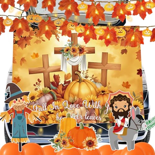 Herbst-Halloween-Deko-Set für Stamm oder Leckereien, 20 Stück, zum Verlieben in Jesus, Hintergrund und Ballon, Kürbisse, Vogelscheuche, Ausschnitte für Herbst, Halloween, SUV, Auto, Torbogen, Garage von TAKEALOOKO