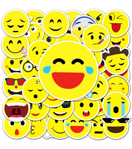 T TAKONE 50 Pcs Vinyl Smiley Aufklebers, Wasserfeste und Wiederverwendbare Lustige Sticker für Koffer, Wasserflaschen, Laptop, Helm, Moped, MTB, Fahrrad, Skateboard und Fahrräskateboard von TAKONE