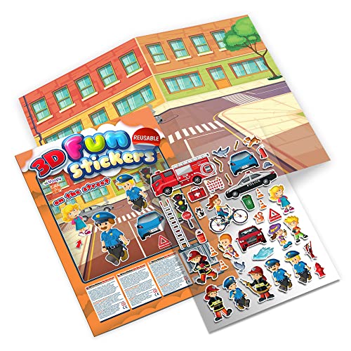 3D Aufkleber für Kinder - Auf der Strasse, Doppelseitigen Hintergrund + 38 Stück, Wiederverwendbare und Wasserfester 3D Sticker Set for Kids - TakTik 3D Aufkleber für Kinder - Auf der Strasse, Doppelseitigen Hintergrund + 38 Stück, Wiederverwendbare und Wasserfester 3D Sticker Set for Kids - TakTik von TAKTIK