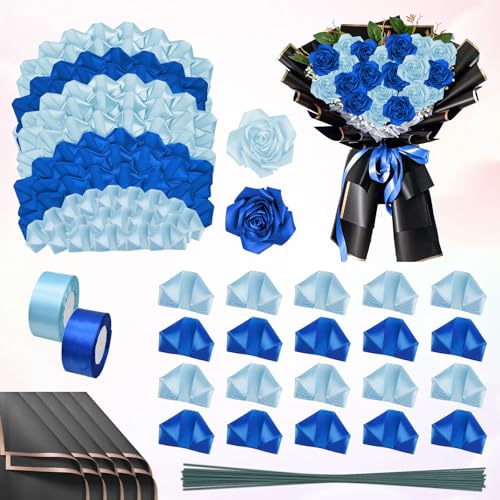 TALOEYH Vorgefertigter Rosenstrauß, 400 Stück vorgefertigte Rosenblätter aus Satinband, halbfertig mit 30 Stangen, 2 Rollen Satinband, 20 Stück Blumenstrauß-Geschenkpapier für Hochzeit, Jahrestag TALOEYH Vorgefertigter Rosenstrauß, 400 Stück vorgefertigte Rosenblätter aus Satinband, halbfertig mit 30 Stangen, 2 Rollen Satinband, 20 Stück Blumenstrauß-Geschenkpapier für Hochzeit, Jahrestag von TALOEYH