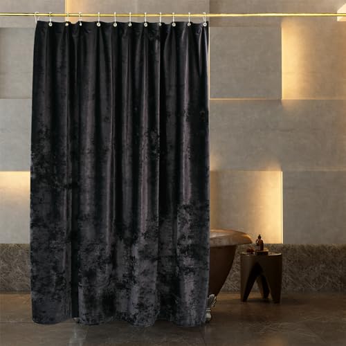 TAMGHO Pannesamt-Duschvorhang, dunkelbraun/schwarz, Duschvorhang für Badezimmer mit goldfarbenen Deko-Haken, luxuriös, maschinenwaschbar, dicker Stoff, Badezimmervorhang, 183 x 183 cm von TAMGHO